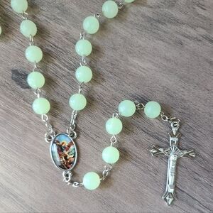 St. Michael glow in the dark rosary necklace, rosary, cross